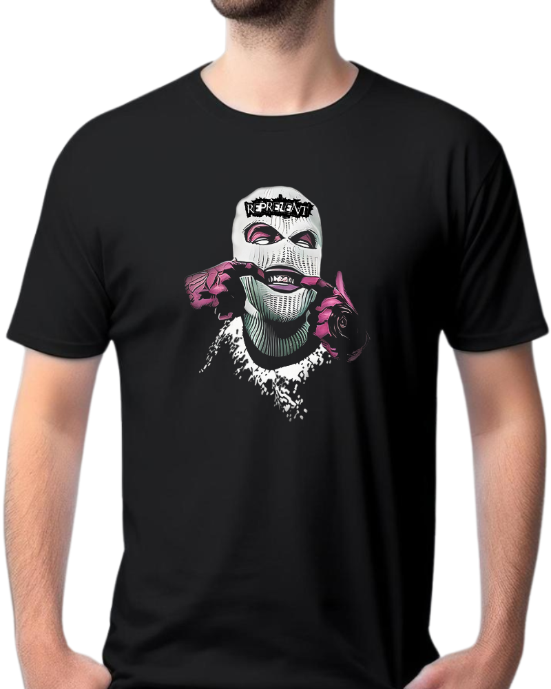 Mockup negru M Tricou cu Cagulă albă cu roz - imagine 1